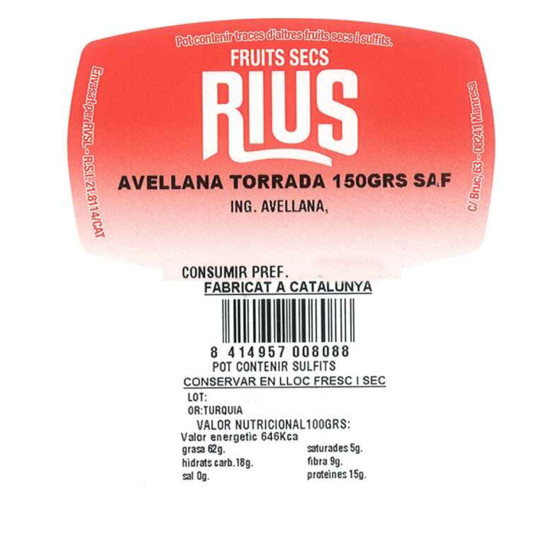 AVELLANA TOSTADA BANDEJA 150GR