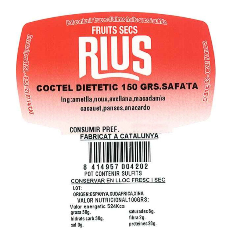 CÓCTEL DIETETICO DE FRUTOS SECOS BANDEJA 150gr