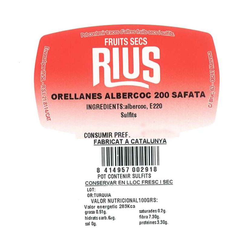 OREJONES ALBARICOQUE BANDEJA 200GR