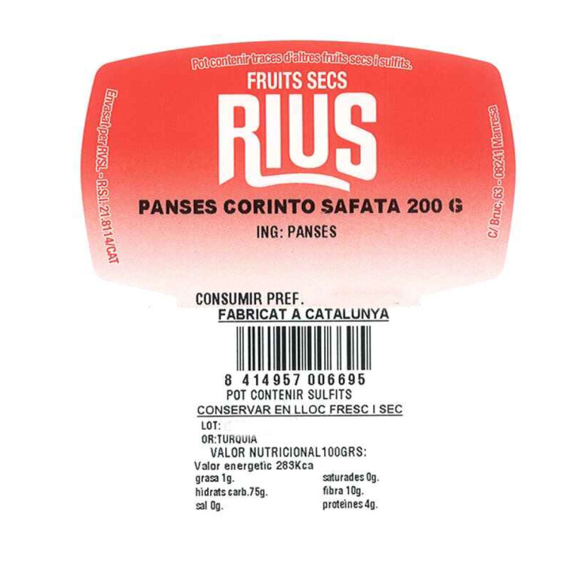 PASA DE CORINTO BANDEJA 200GR