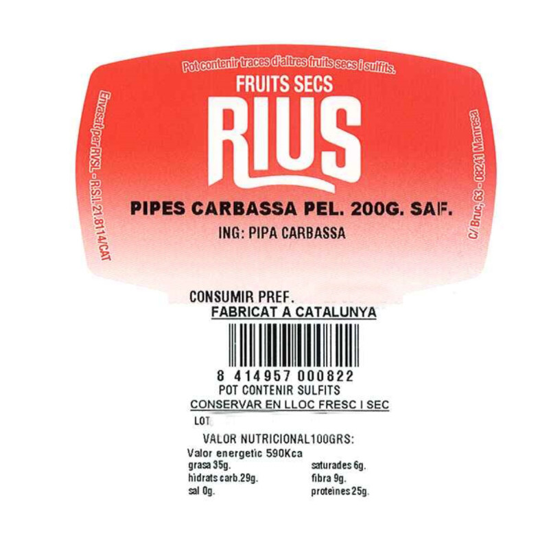 PIPAS CALABAZA PELADAS BANDEJA 200GR