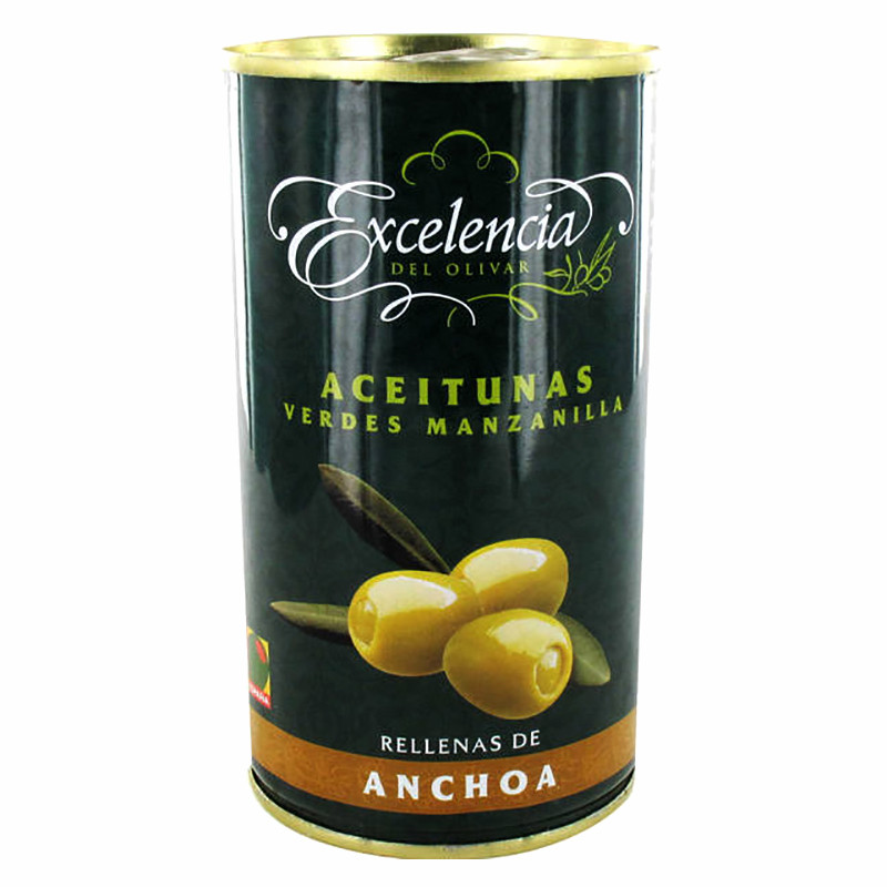 ACEITUNAS VERDES RELLENAS ANCHOA 160/200 LATA 6/2Kg. (600gr. P.N.E.)