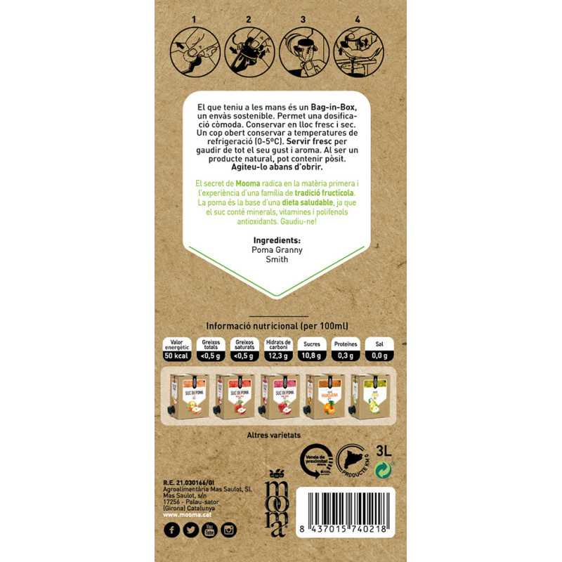 ZUMO DE MANZANA GRANNY SMITH 100% NAT. BAG-IN-BOX 3L