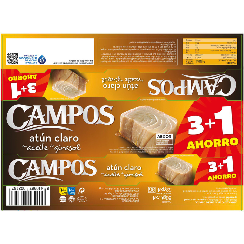 ATÚN CLARO EN ACEITE GIRASOL 30/(PACK 4 X 80gr)