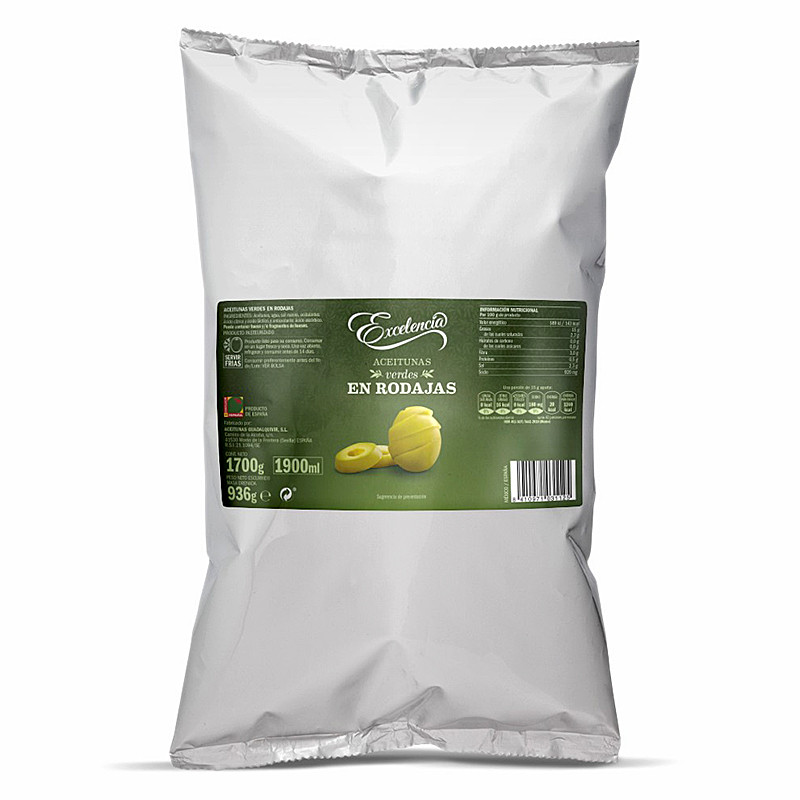 ACEITUNAS VERDES RODAJAS HOJ. POUCH 10/2Kg (935 P.N.E.)