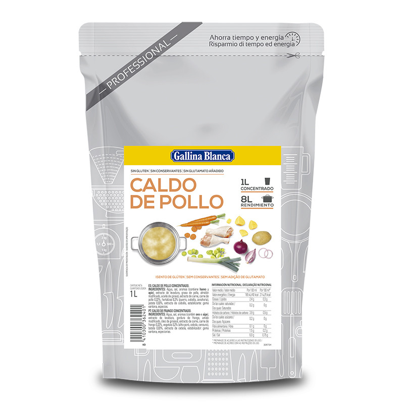 CALDO DE POLLO CONCENTRADO 1:8 DOY-PACK 6/1L