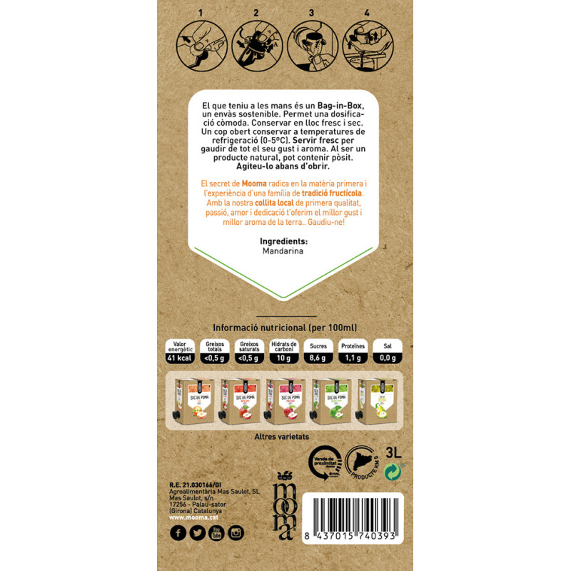 ZUMO DE MANDARINA 100% BAG IN BOX 3L