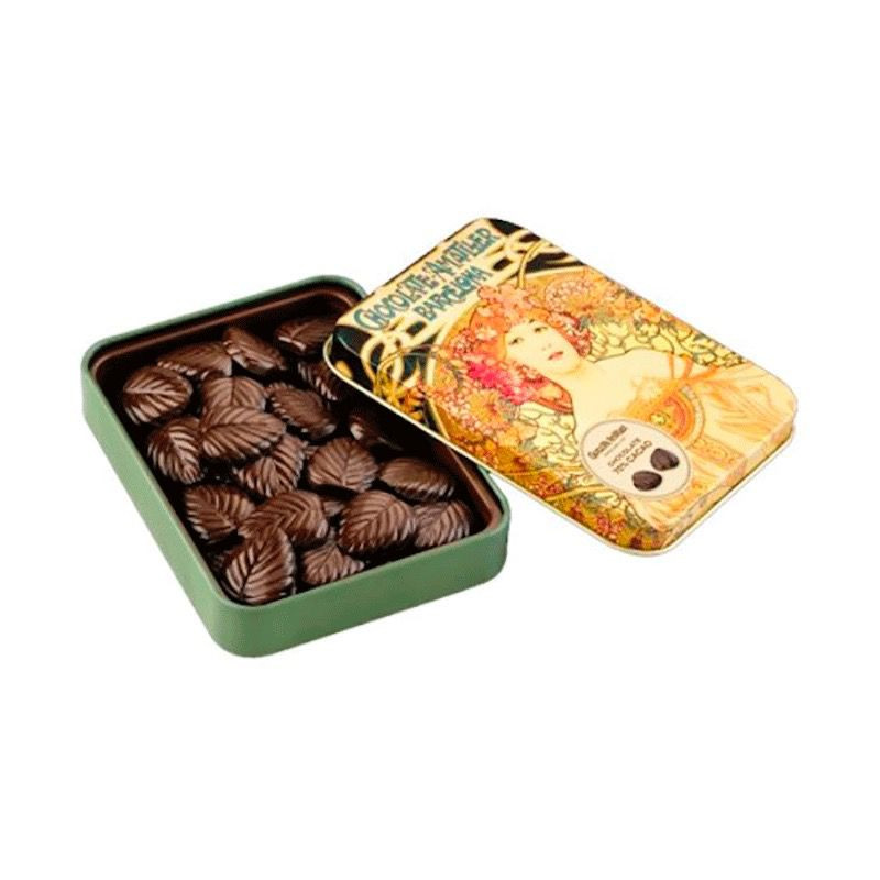 HOJAS DE CHOCOLATE 70% FLOR DE SAL LATA 60gr