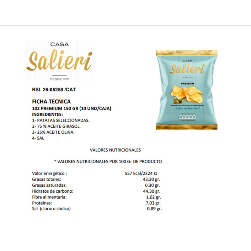 PATATAS CHIPS PREMIUM 30% ACEITE OLIVA 10/150g