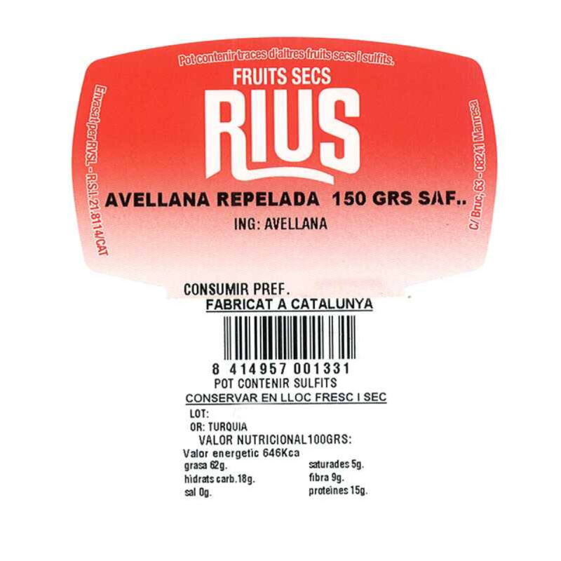 AVELLANA TOSTADA REPELADA 10/1Kg